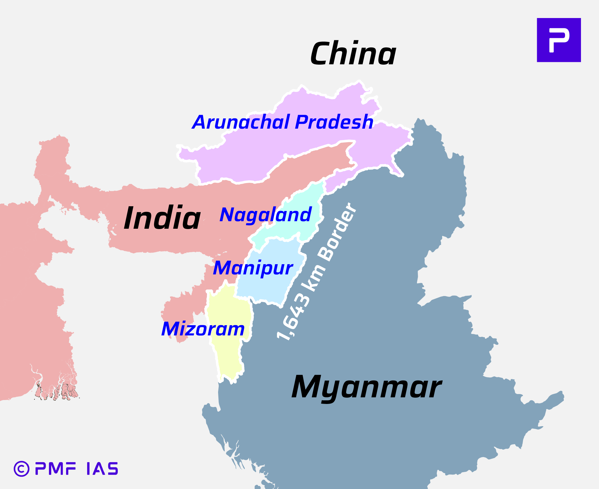 India Myanmar Border 1643 Km Four Indian States 
