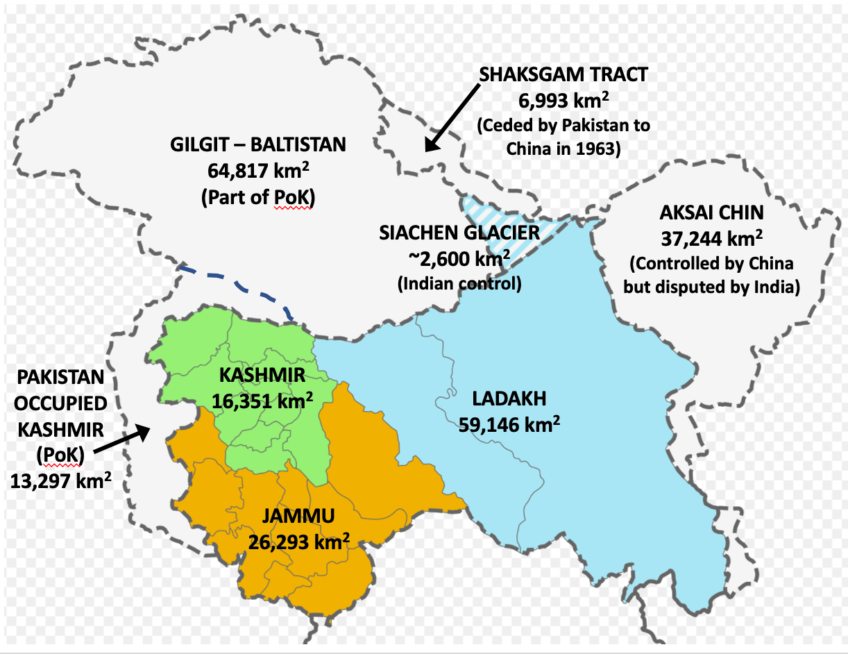 Ladakh 
Jammu & Kashmir map
Siachen Glacier
Aksai Chin
Shaskgam Tract
